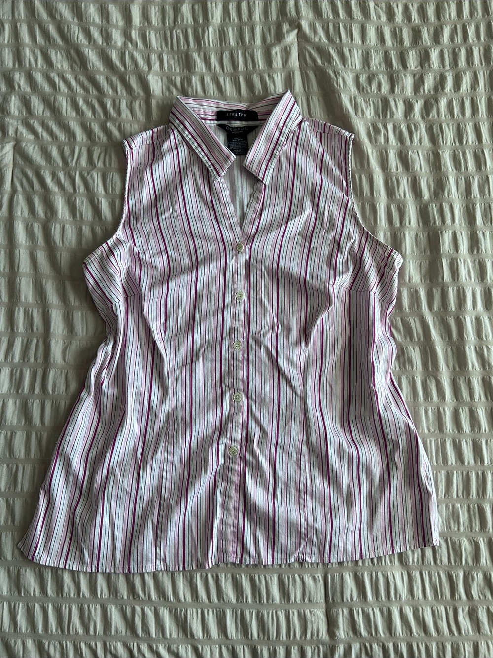 George Women Pink Striped Sleeveless Button Up (18-20w)